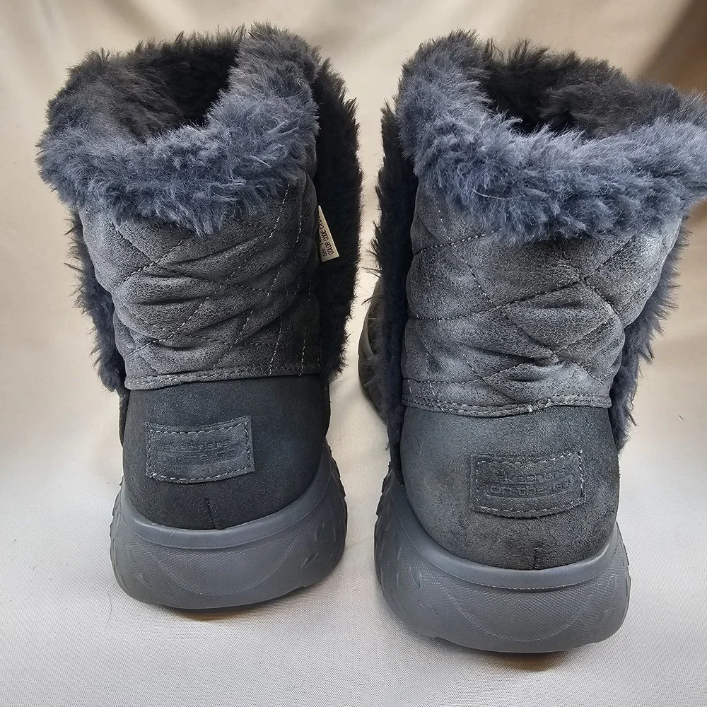 Skechers On-The-Go 400 Cozies Suede Ankle Boots Gray Women 8.5 Faux Fur Lined